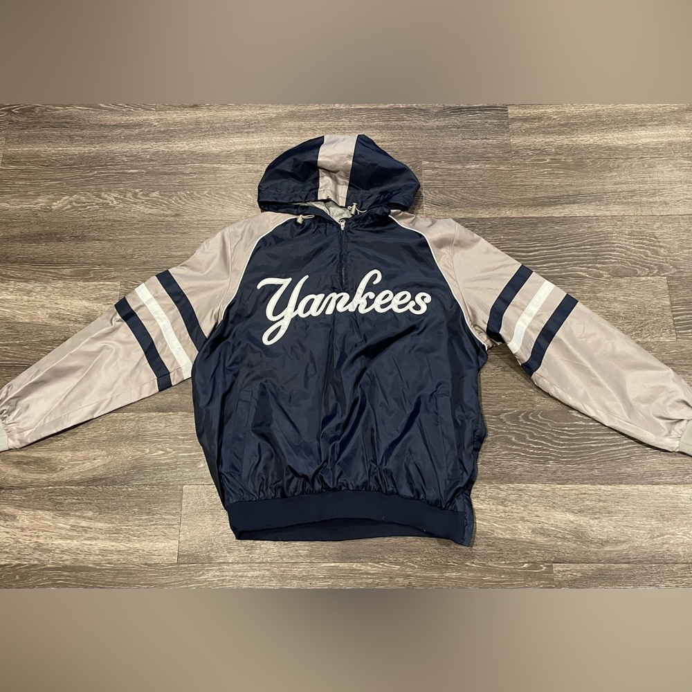 New York Yankees Windbreaker Jacket Genuine Merchandise XL 1/4 Zip Pullover VTG